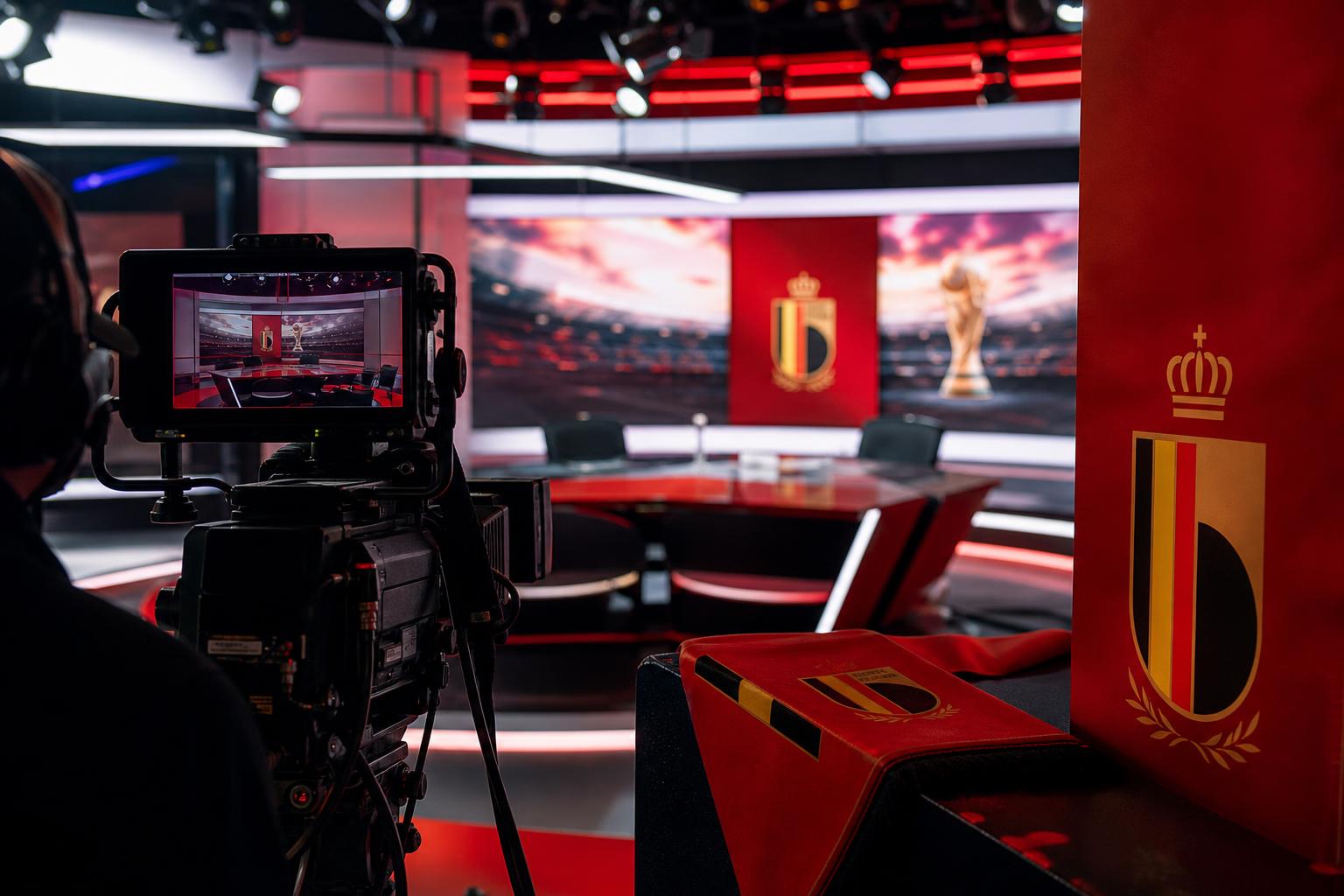 Een moderne voetbalstudio in WK-sfeer zonder herkenbare gezichten