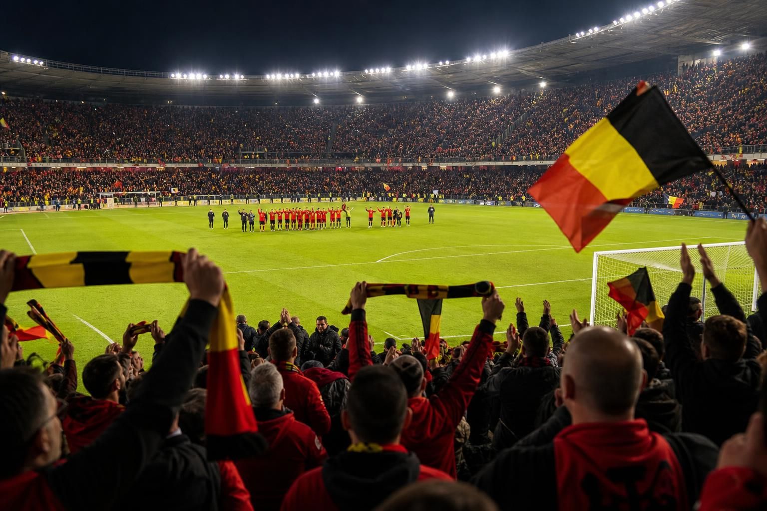 Rode Duivels vieren met supporters na een overtuigende oefenzege richting WK