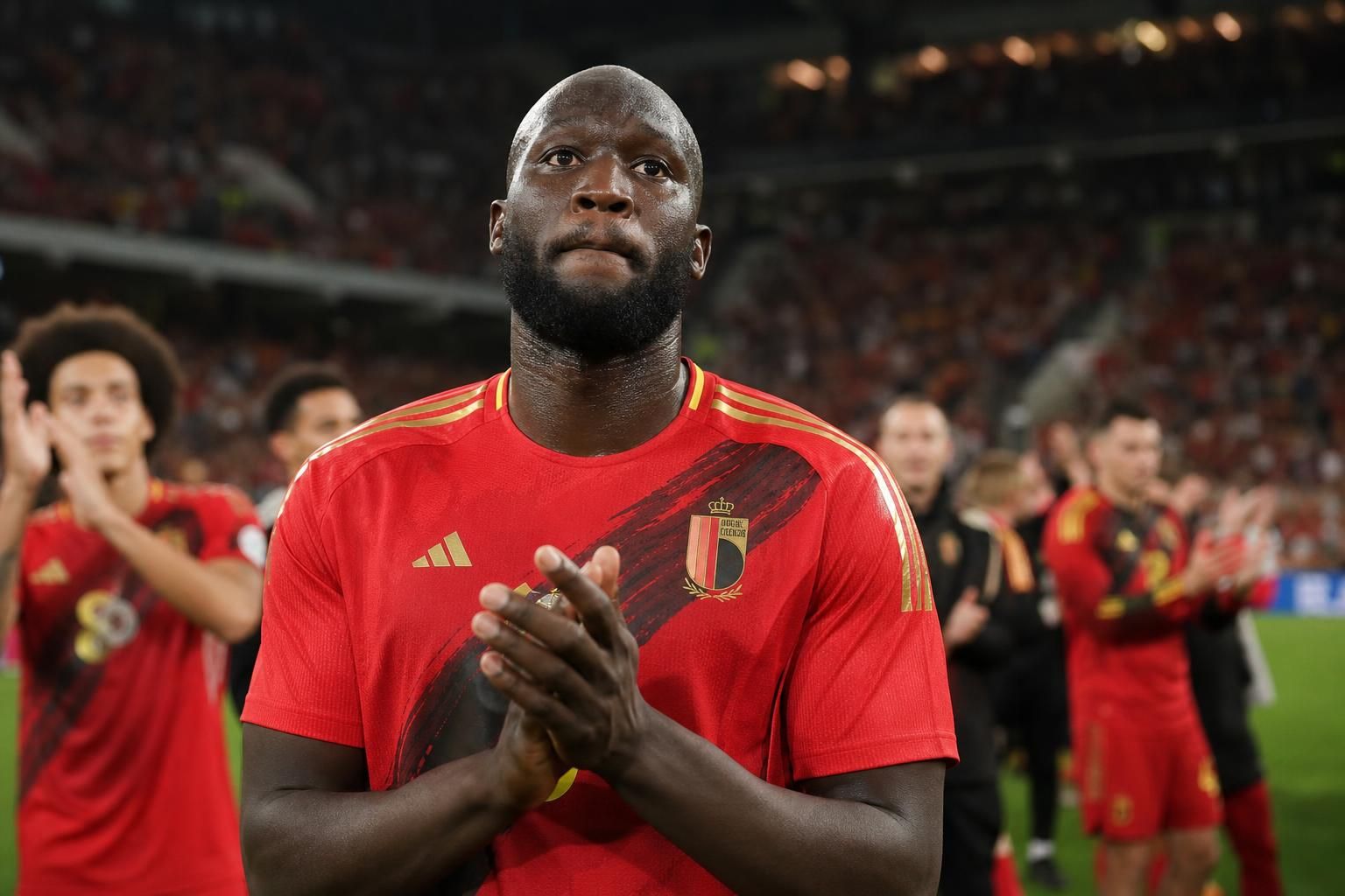 Romelu Lukaku tijdens een emotioneel moment bij de Rode Duivels