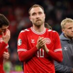 Christian Eriksen in het shirt van Denemarken tijdens een interland.