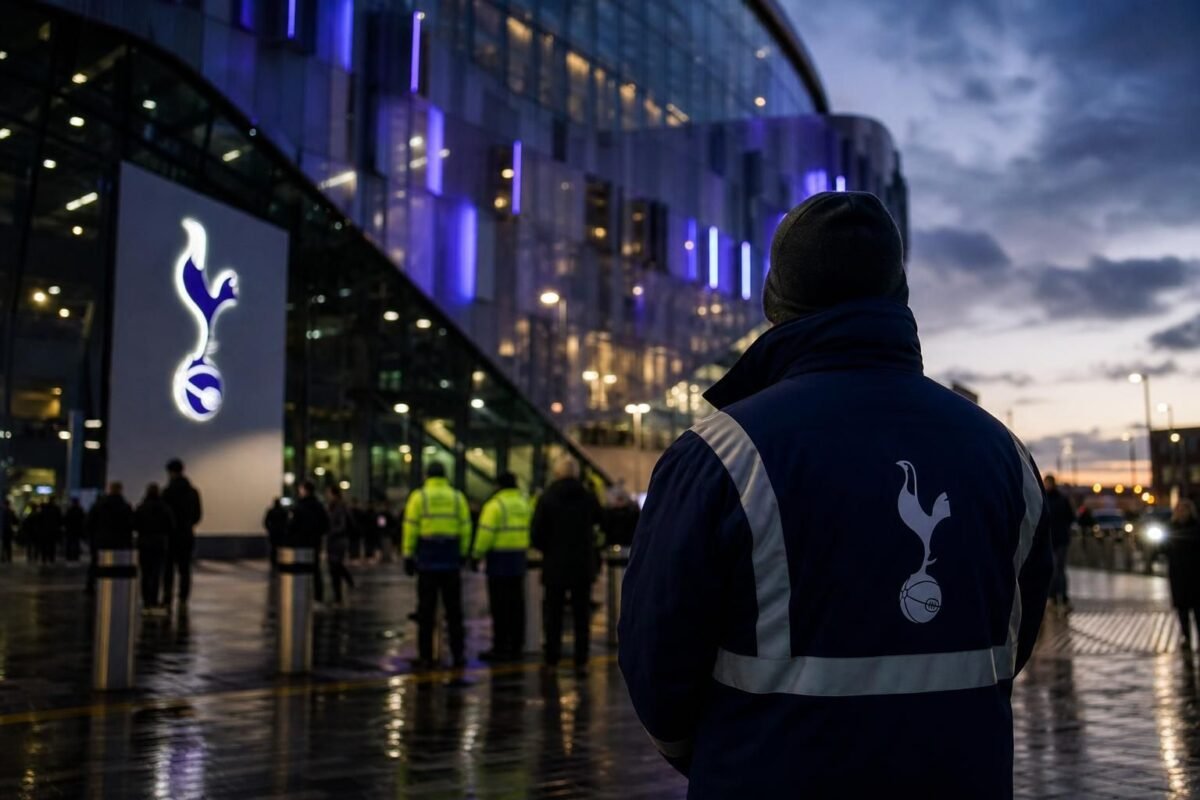 Transfercontext rond Tottenham Hotspur met stadionomgeving zonder herkenbare gezichten