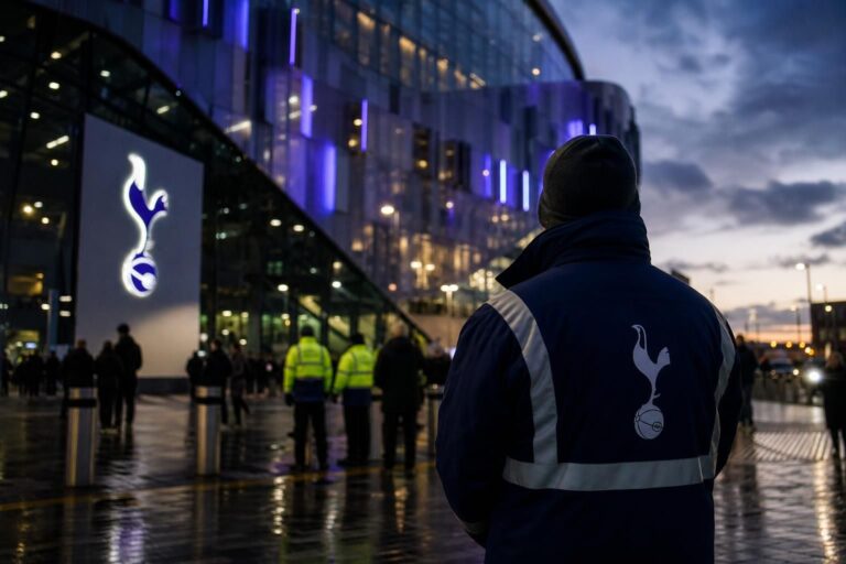 Transfercontext rond Tottenham Hotspur met stadionomgeving zonder herkenbare gezichten