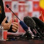 Persmoment voor Kroatië tegen de Rode Duivels richting WK