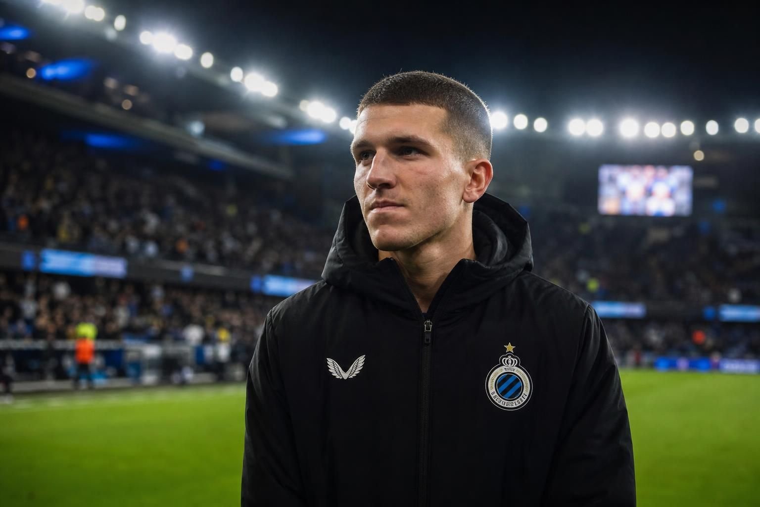 Christos Tzolis in Club Brugge-context tijdens een moment van transferdruk