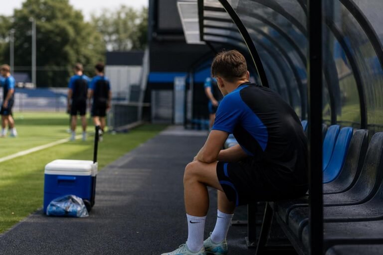 Club Brugge-spelers op training in een gespannen zomerse context zonder herkenbare gezichten