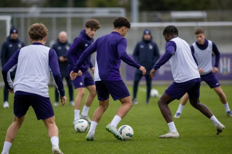 Jonge spelers van RSC Anderlecht op een training zonder herkenbare gezichten