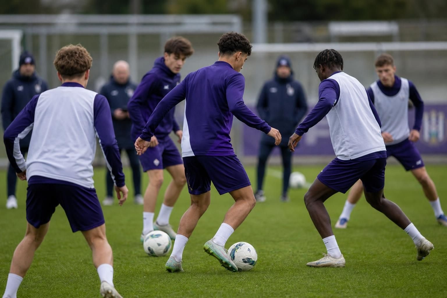 Jonge spelers van RSC Anderlecht op een training zonder herkenbare gezichten