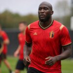 Romelu Lukaku tijdens een training van de Rode Duivels in aanloop naar het WK