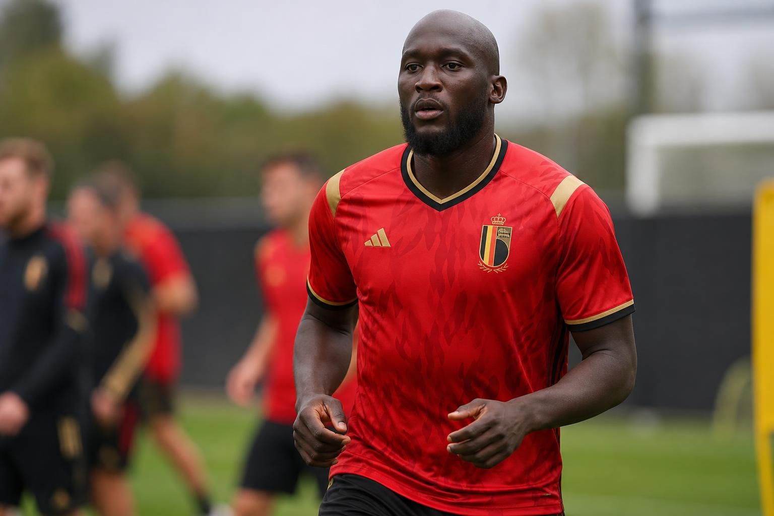 Romelu Lukaku tijdens een training van de Rode Duivels in aanloop naar het WK