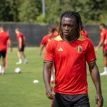 Jérémy Doku tijdens een training van de Rode Duivels in aanloop naar het WK 2026