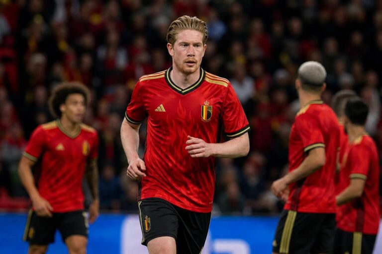 Kevin De Bruyne in een gefocuste wedstrijdfase bij de Rode Duivels