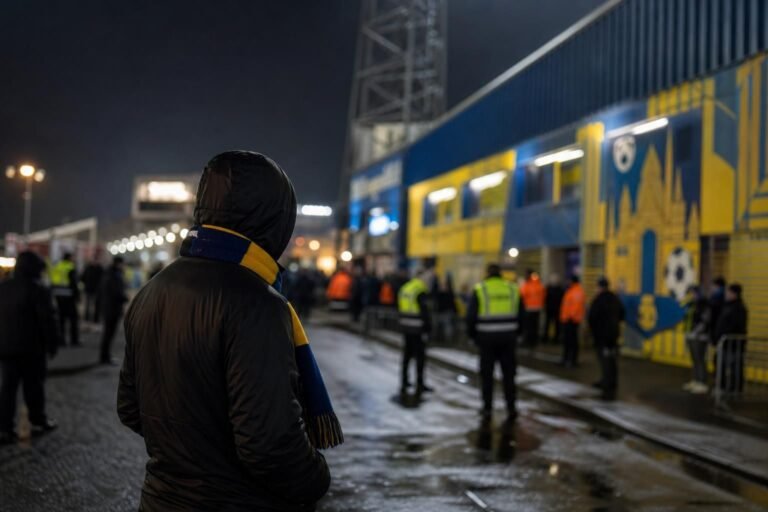 Transfercontext rond KVC Westerlo met gespannen stadionomgeving zonder herkenbare gezichten