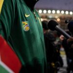 WK-persmoment rond Zuid-Afrika voor de openingsmatch tegen Mexico