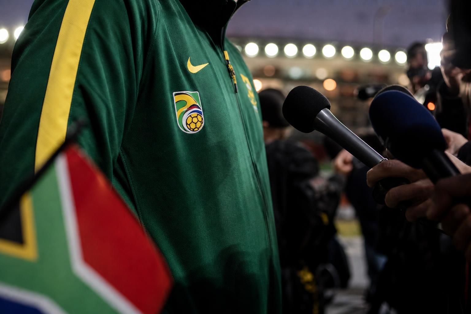 WK-persmoment rond Zuid-Afrika voor de openingsmatch tegen Mexico