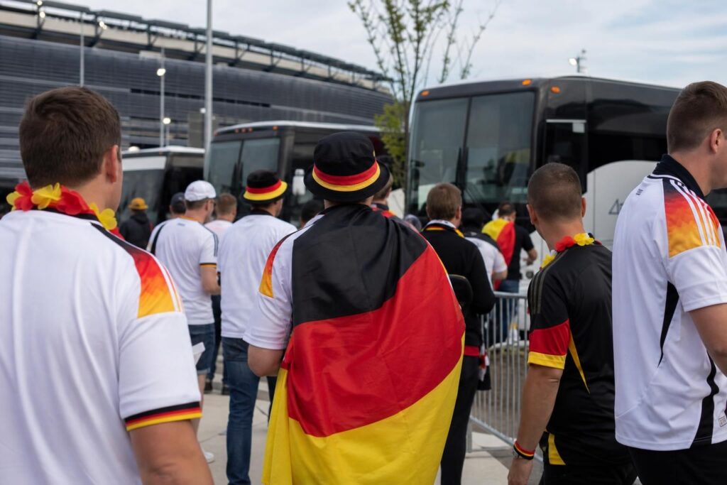 Duitse supporters onderweg naar een WK-wedstrijd in New Jersey