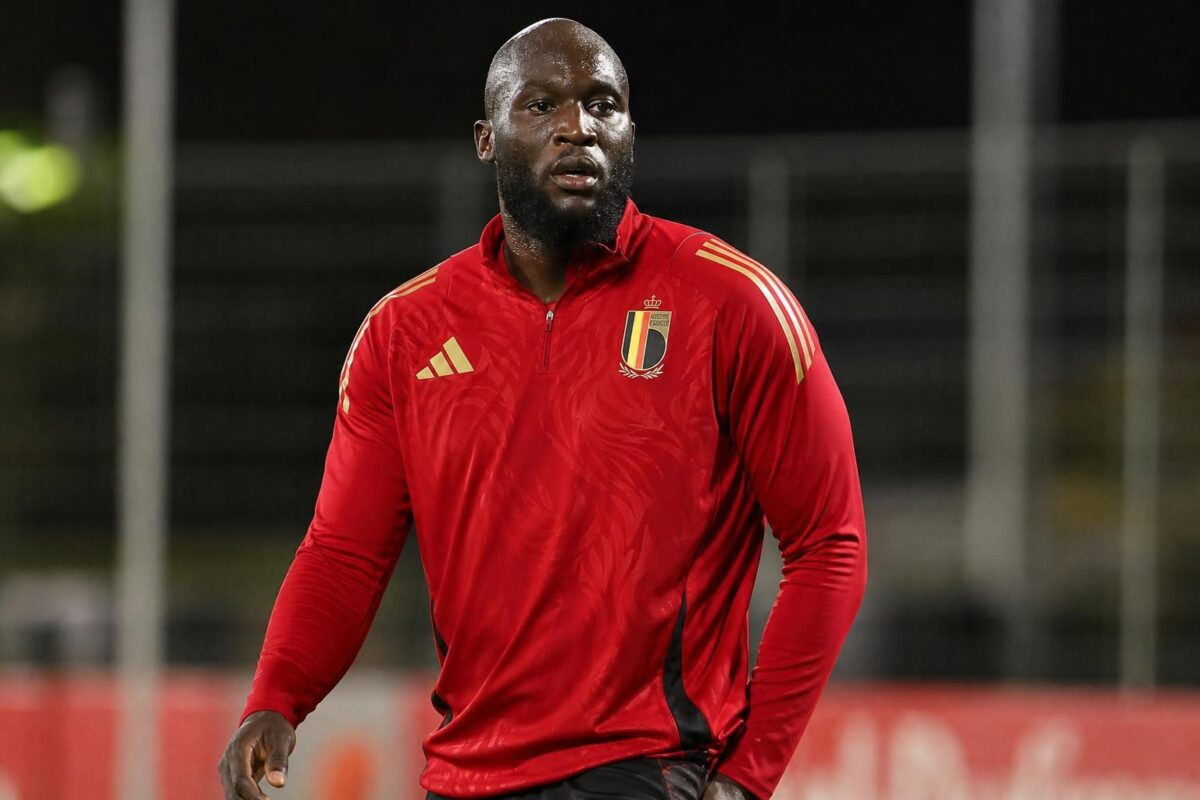 Romelu Lukaku tijdens een training van de Rode Duivels richting het WK.