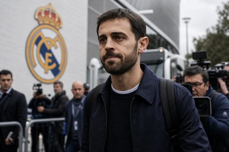 Bernardo Silva tijdens een voetbalcontext rond transfernieuws met Real Madrid en Manchester City