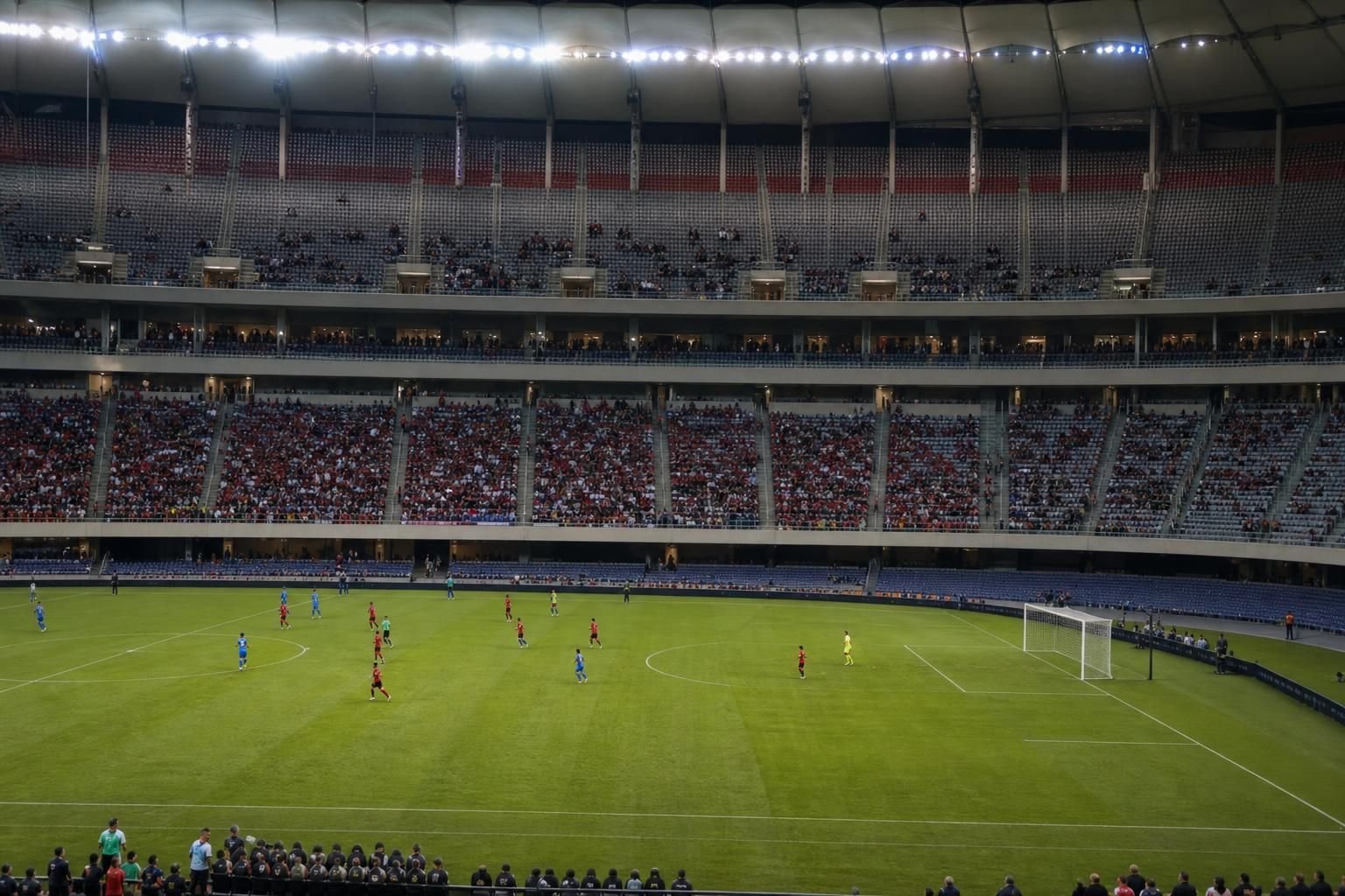 Lege zitjes in een WK-stadion tijdens de discussie over ticketprijzen en officiële bezoekerscijfers