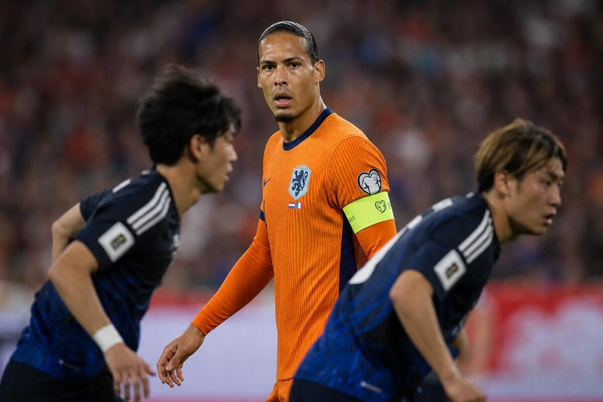 Virgil van Dijk in een gespannen wedstrijdcontext met het Nederlands elftal