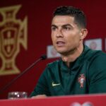 Cristiano Ronaldo tijdens een persmoment bij Portugal richting het WK