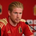 Kevin De Bruyne tijdens een persmoment van de Rode Duivels voor het WK-duel met Egypte