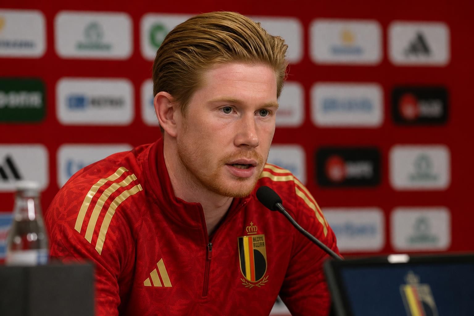 Kevin De Bruyne tijdens een persmoment van de Rode Duivels voor de WK-opener tegen Egypte