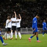 Duitse spelers vieren een doelpunt tijdens de WK-match tegen Curaçao