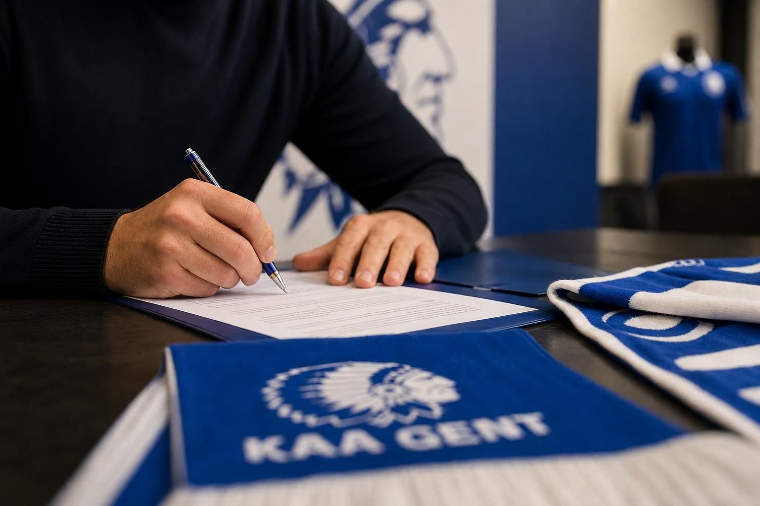 Contractmoment in KAA Gent-sfeer rond het eerste profcontract van Alexander Lettens