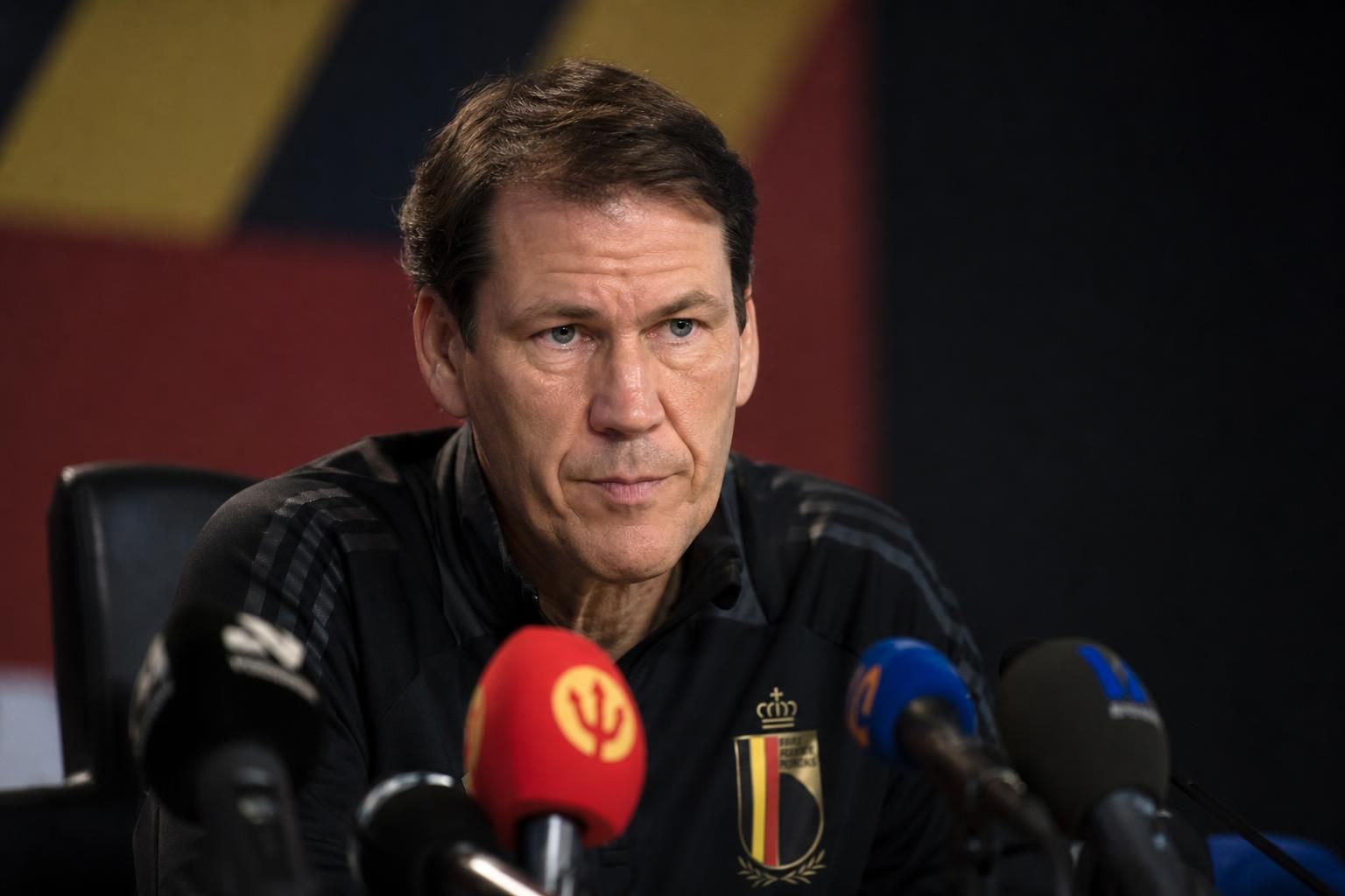 Rudi Garcia tijdens een persmoment van de Rode Duivels voor de WK-opener tegen Egypte