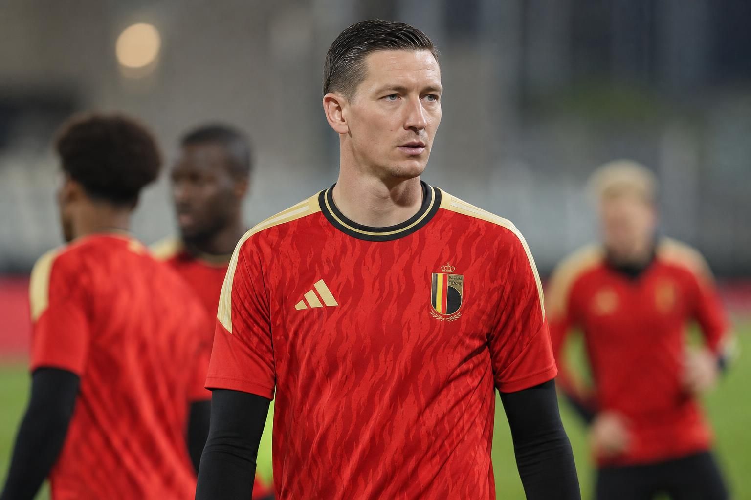 Hans Vanaken tijdens een gefocust trainingsmoment bij de Rode Duivels voor de wedstrijd tegen Egypte