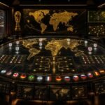 Premium WK AnalyseCentrum met goudkleurig command center, wereldkaart en Belgische accenten voor WK 2026.