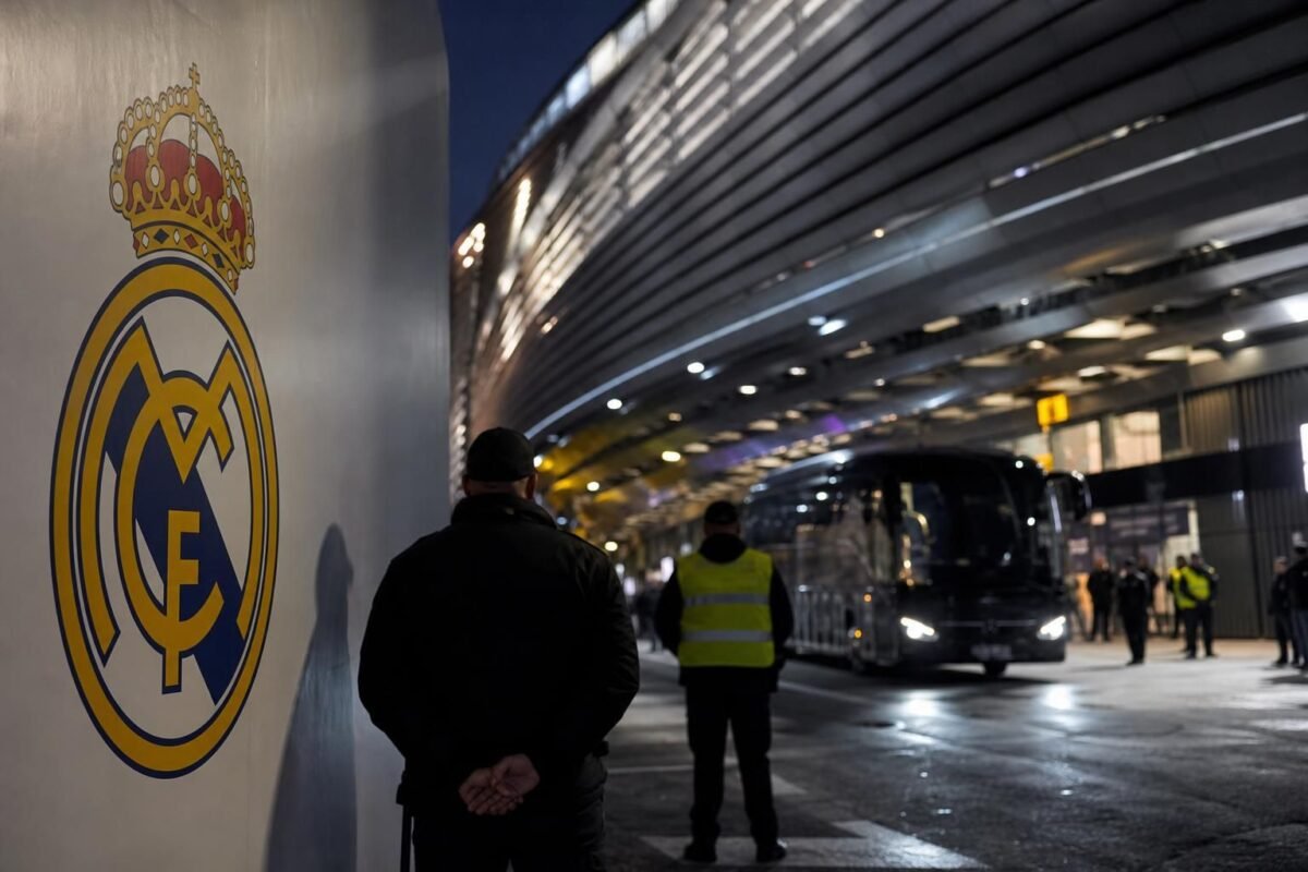 Transferachtige sfeer rond Real Madrid bij een stadionomgeving zonder herkenbare gezichten