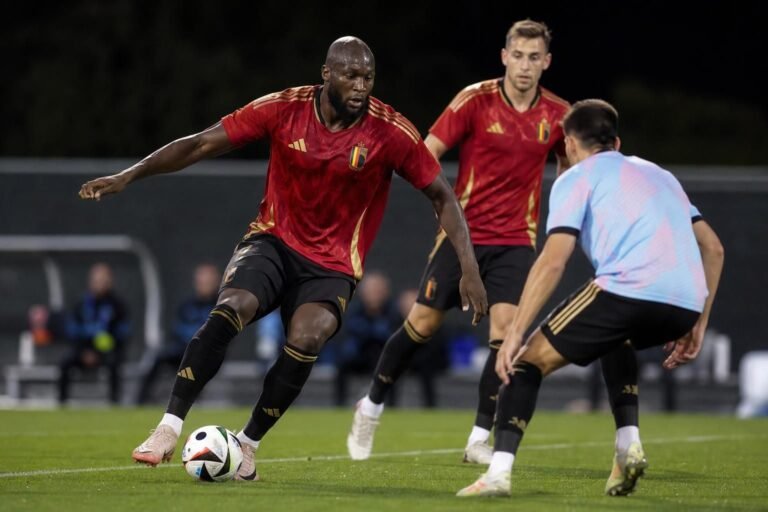 Romelu Lukaku in actie tijdens een wedstrijd van de Rode Duivels