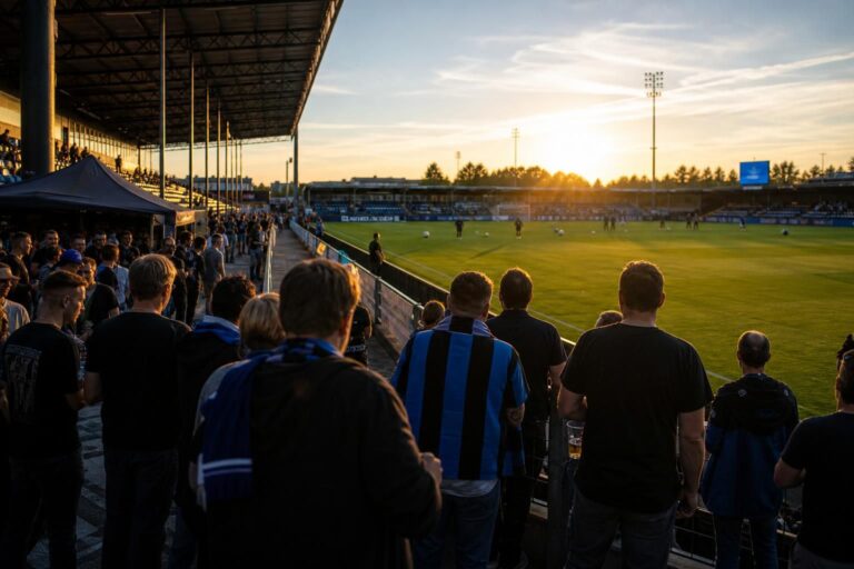 Supporters van Club Brugge rond het veld voor een oefenwedstrijd in Roeselare