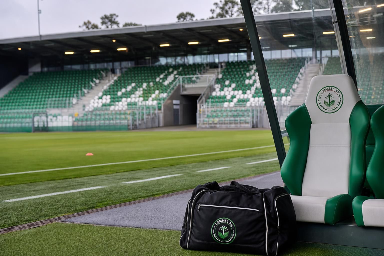 Transfercontext rond Lommel SK met stadion en clubkleuren zonder herkenbare spelers