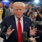 Donald Trump tijdens een persmoment in WK-context over de tactiek van Engeland