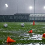 Stormweer boven een voetbalstadion in New Jersey in de aanloop naar de WK-finale tussen Spanje en Argentinië