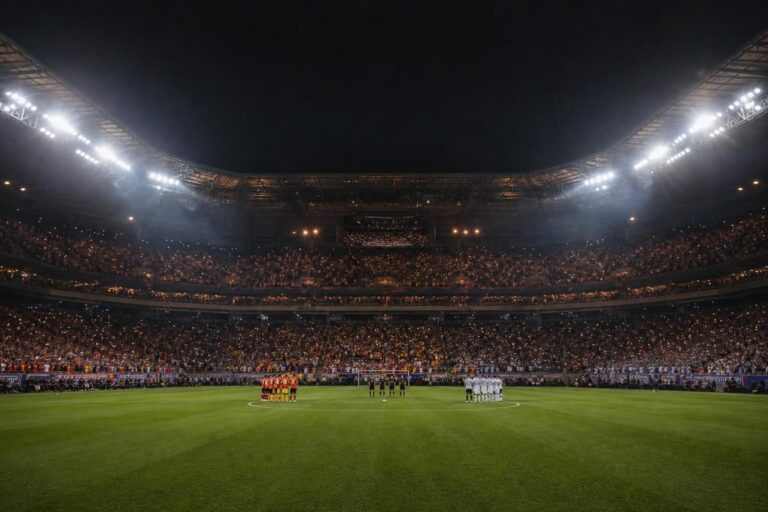 Sfeerbeeld van een WK-finale tussen Spanje en Argentinië in een vol stadion