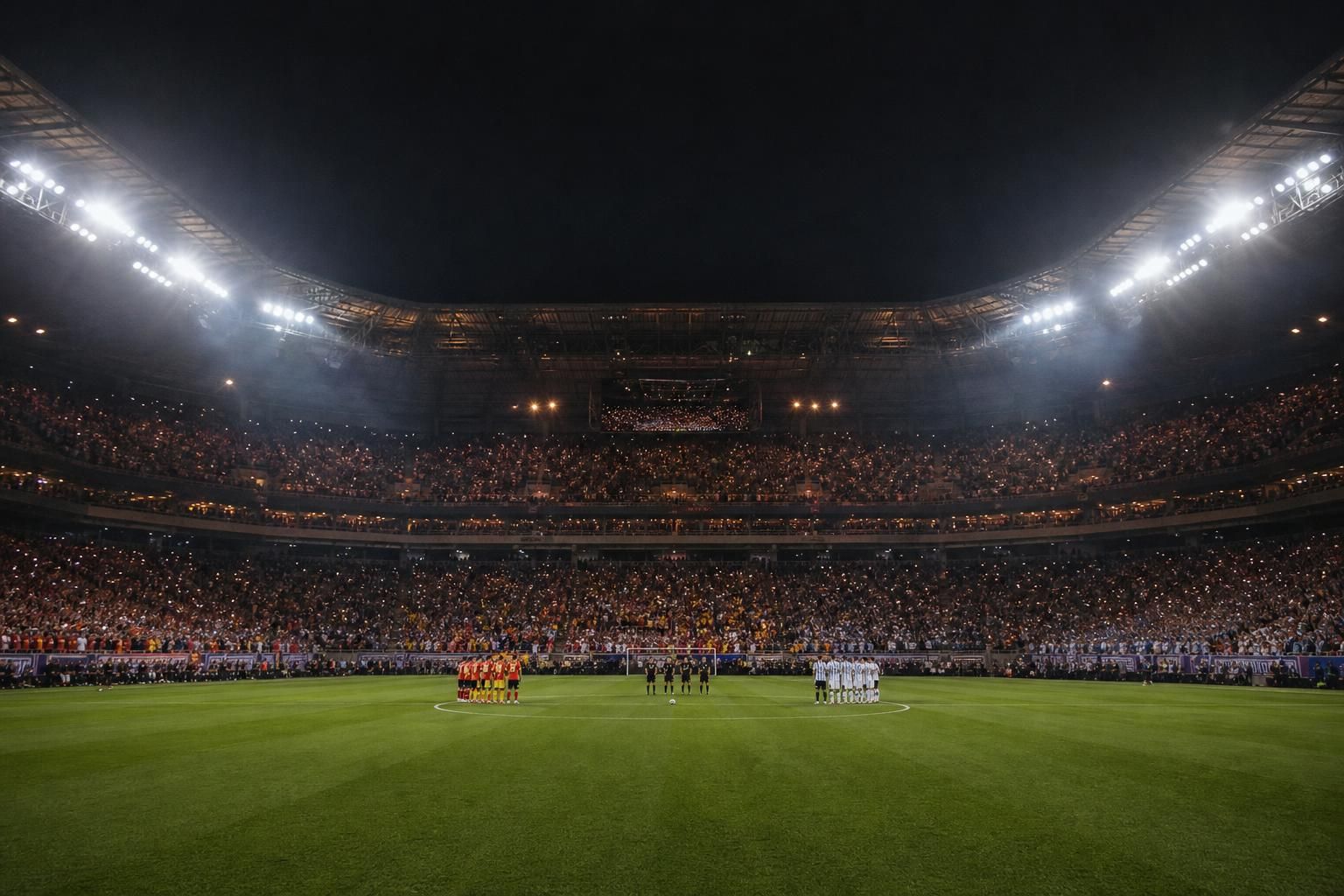 Sfeerbeeld van een WK-finale tussen Spanje en Argentinië in een vol stadion