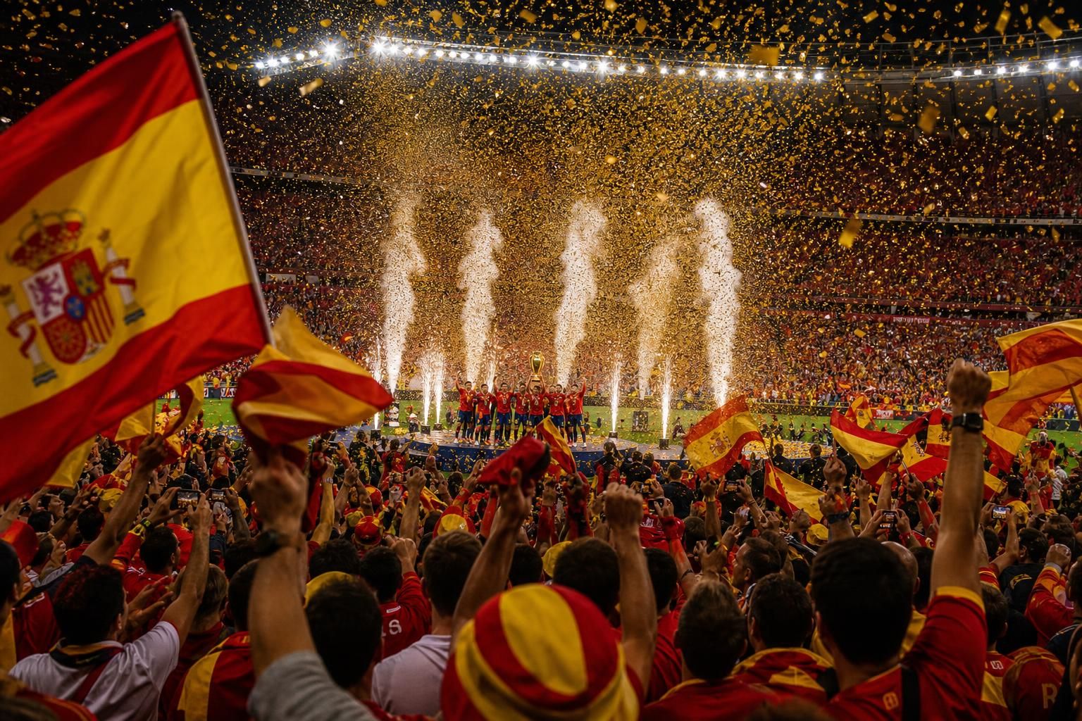 Spaanse spelers vieren de wereldtitel na de WK-finale tegen Argentinië