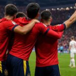 Spaanse spelers vieren een doelpunt tijdens de WK-wedstrijd tegen Oostenrijk