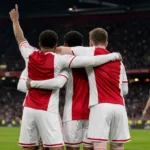 Ajax viert tijdens de oefenmatch tegen Burnley in de Johan Cruijff ArenA