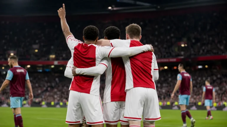 Ajax viert tijdens de oefenmatch tegen Burnley in de Johan Cruijff ArenA