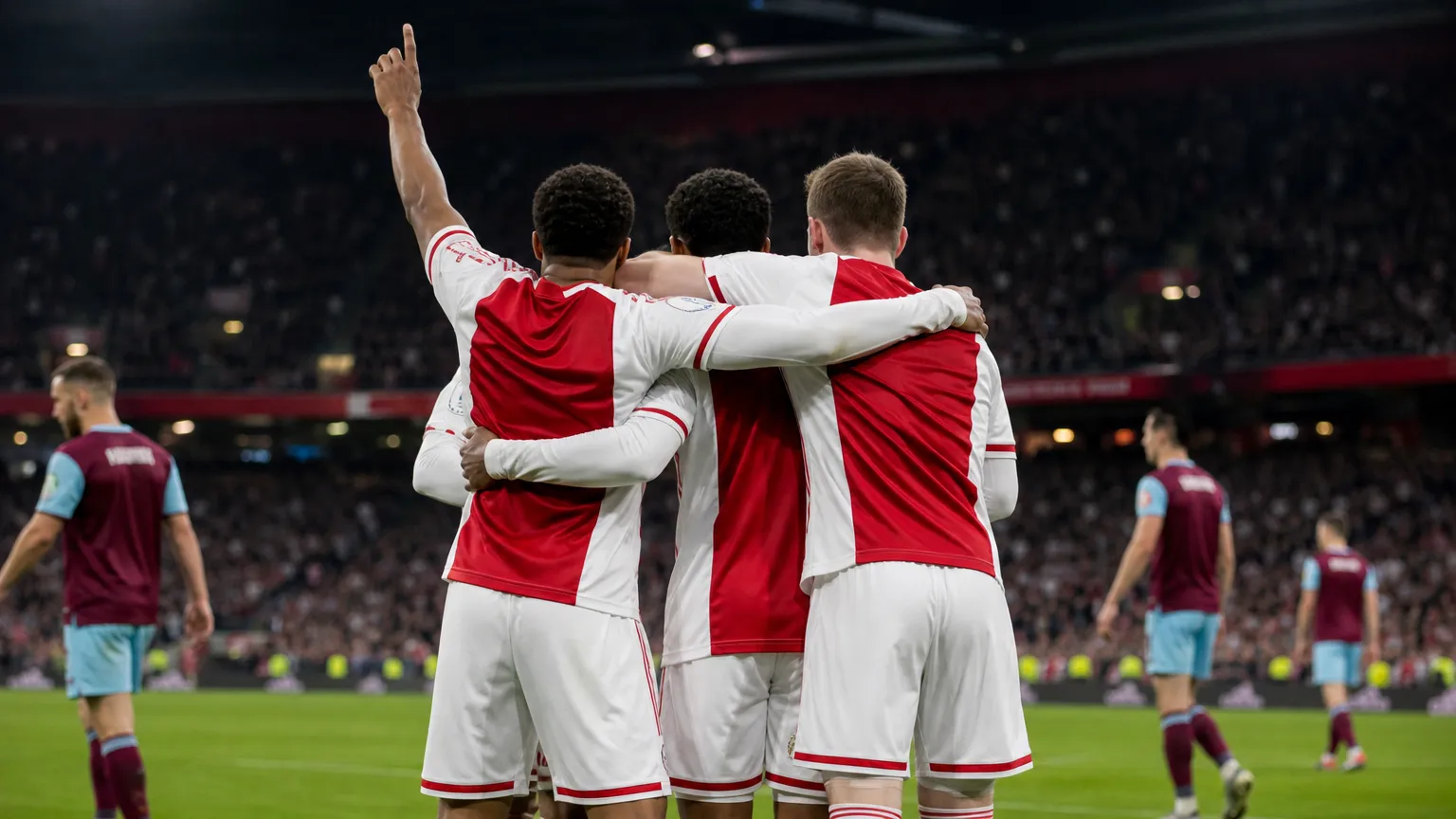 Ajax viert tijdens de oefenmatch tegen Burnley in de Johan Cruijff ArenA