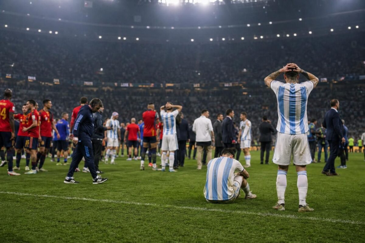 Gespannen sfeer na de WK-finale tussen Spanje en Argentinië zonder herkenbare gezichten