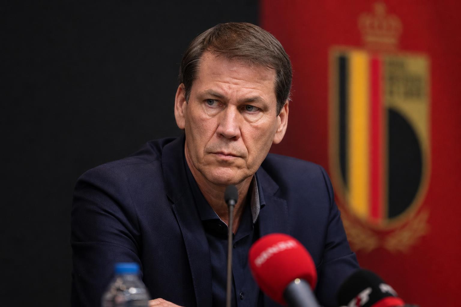 Rudi Garcia tijdens een gespannen persmoment bij de Rode Duivels