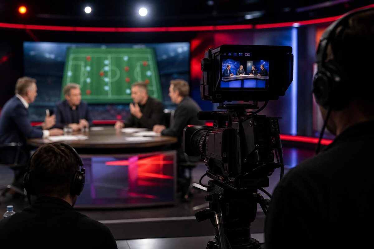 Voetbalstudio tijdens een WK-nabeschouwing over een besproken elftal van het toernooi