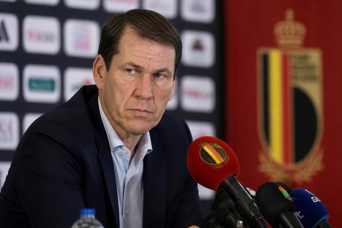 Rudi Garcia tijdens een gespannen persmoment rond de Rode Duivels