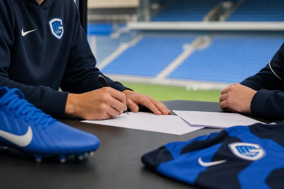 Academycontext bij KRC Genk rond het eerste profcontract van een jonge aanvaller