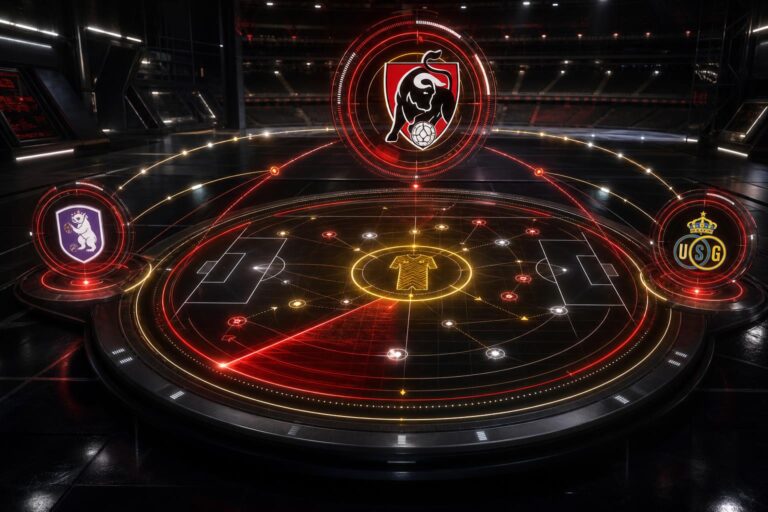 Transferradar met het Jupiler Pro League-embleem en routes naar complete spelhervattende middenvelders